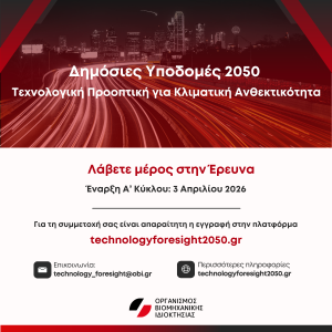 ΟΒΙ – Πρόσκληση συμμετοχής στην Άσκηση «Δημόσιες Υποδομές 2050 | Τεχνολογική Προοπτική για Κλιματική Ανθεκτικότητα»